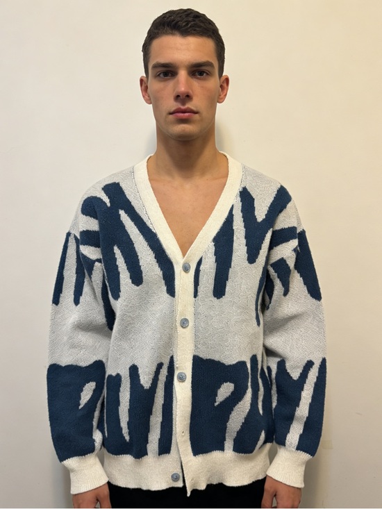 Other - Men's Blue and White Patterned Button-Front Sweater Cardigan